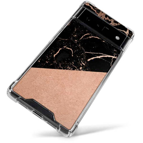 Black and Rose Gold Marble Split Google Pixel 6 Clear Case